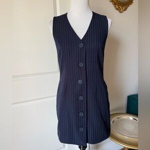 Steve Madden Navy Pinstripe Button Front Mini Dress Sleeveless S